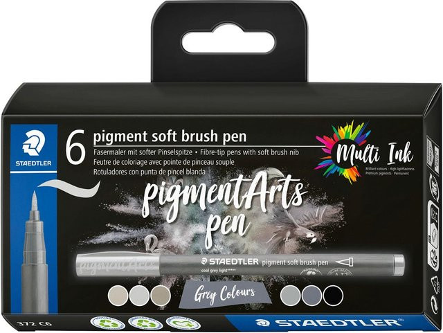 Staedtler Pigment Brush Pen Set in Grautönen, 6er-Set mit Brush-Spitze - Bild 1