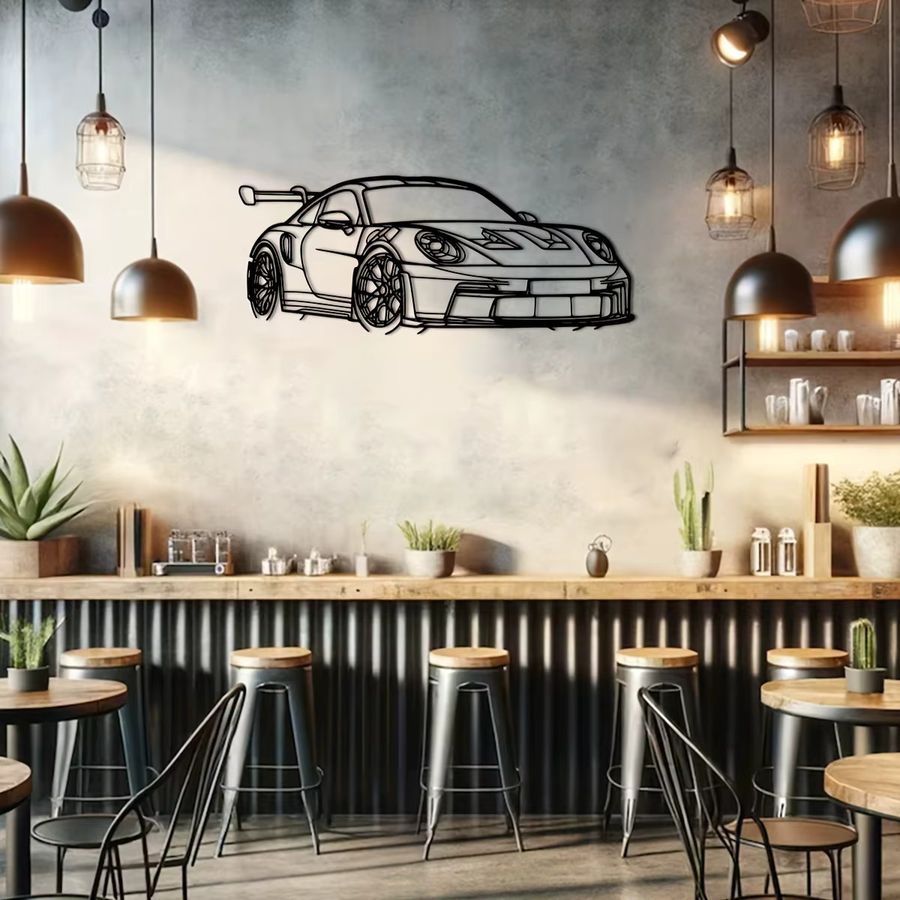 DDPNKL Supercar Metall-Wandkunst moderne Rennwagen-Umrissskulptur aus Eisen in Schwarz, B: 40,01 cm, H: 40,01 cm - Bild 4