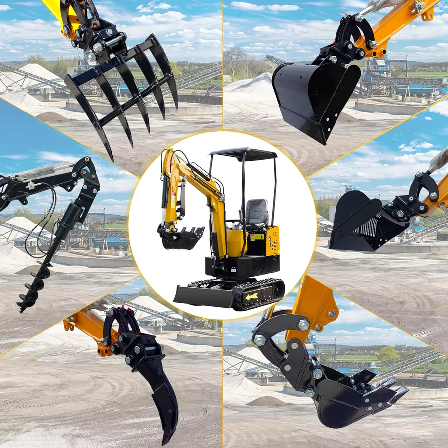 MMS 8-in-1 Mini-Bagger Anbaugeräte Set mit Schnellwechsler, Ripper, Rechen, Greifer und Erdbohrer - Bild 2