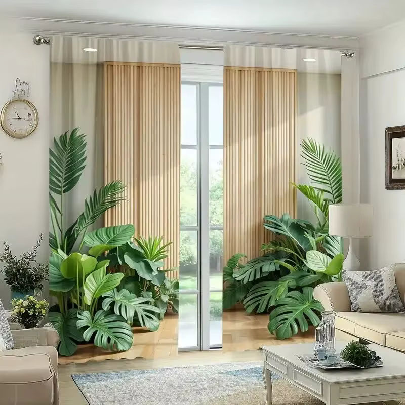 VIKAMA Verdunkelungsvorhänge mit tropischem Regenwald-Motiv und Monstera-Palmblatt-Design, Mehrfarbig, Breite: 90 cm, Höhe: 160 cm - Bild 2