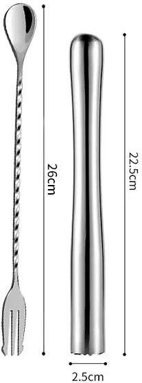 Yiran Furniture Cocktail-Stößel und Rührlöffel aus Edelstahl in Silber, Set aus Muddler und Eisbrecher für deine Home Bar - Bild 1