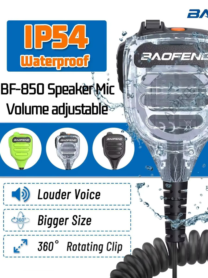 Baofeng BF-850 Walkie-Talkie Lautsprecher-Mikrofon in Transparent mit Dual-PTT und IP54 Wasserdichtigkeit für UV-5RH UV-21PRO AR-39 Amateurfunkgeräte - Bild 7