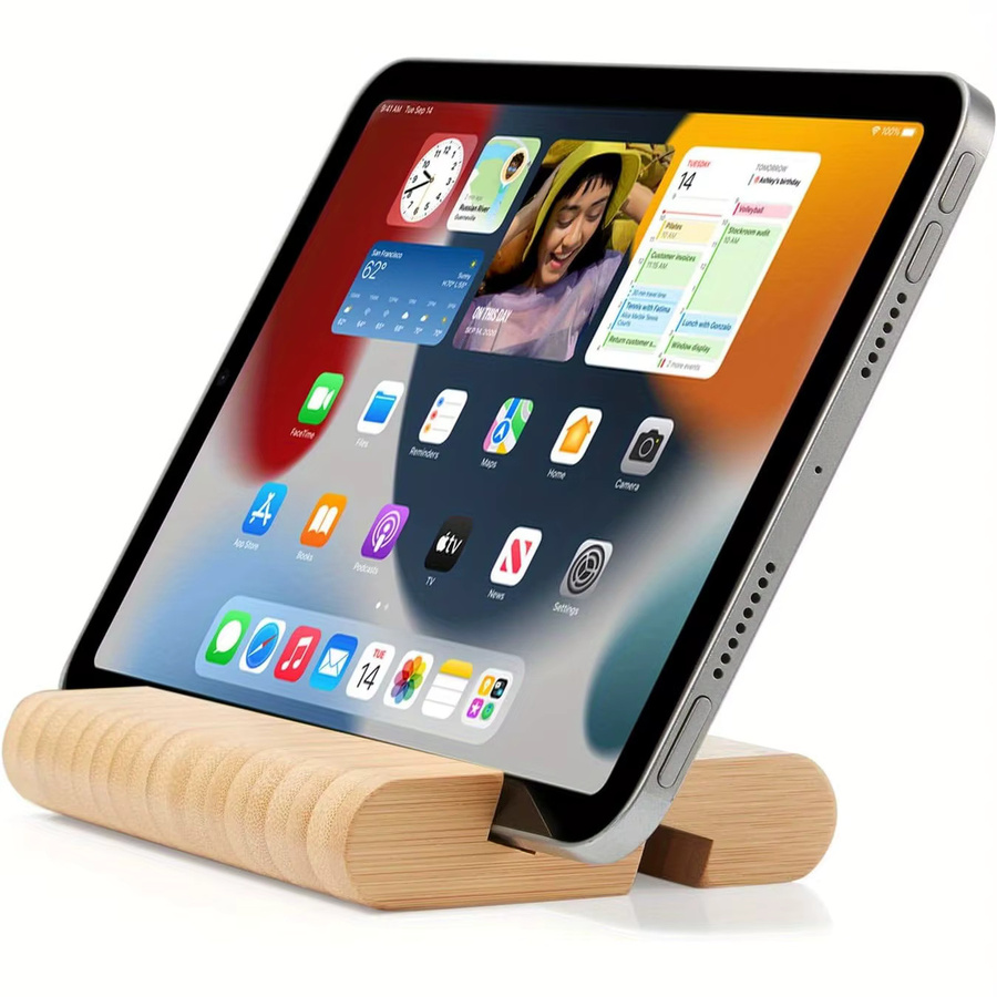 Handy Halter aus Holz in Braun für iPhone, iPad, Samsung und Laptop als Desktop Halterung - Bild 2