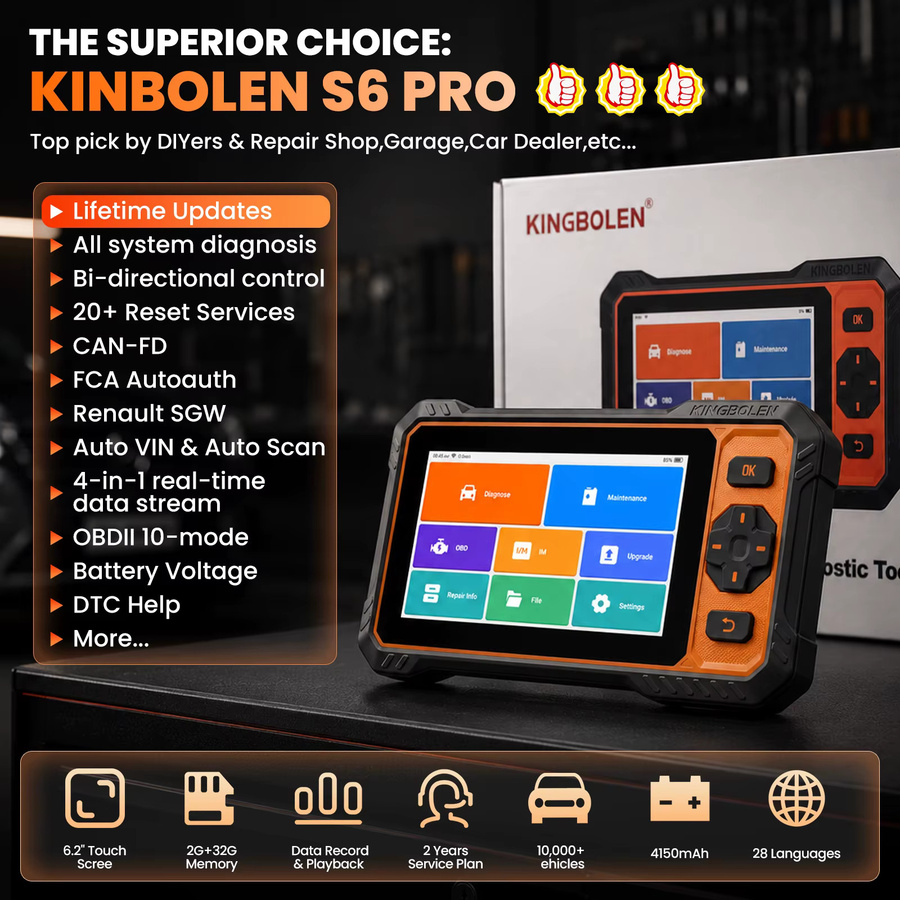 KINGBOLEN S6 PRO OBD2-Scanner in Schwarz mit Vollsystem-Diagnose, 20 Reset-Funktionen, CANFD-Unterstützung und bidirektionaler Steuerung - Bild 2