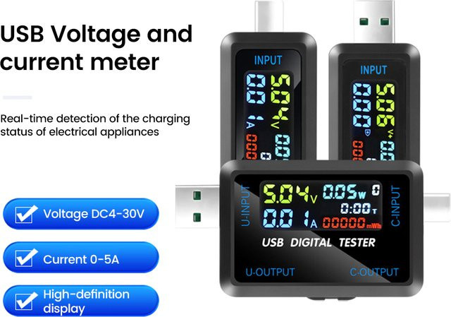 Diymore 10 in 1 USB-Tester Digitales DC-Voltmeter und Amperemeter zur Messung von Strom und Spannung in Schwarz - Bild 1