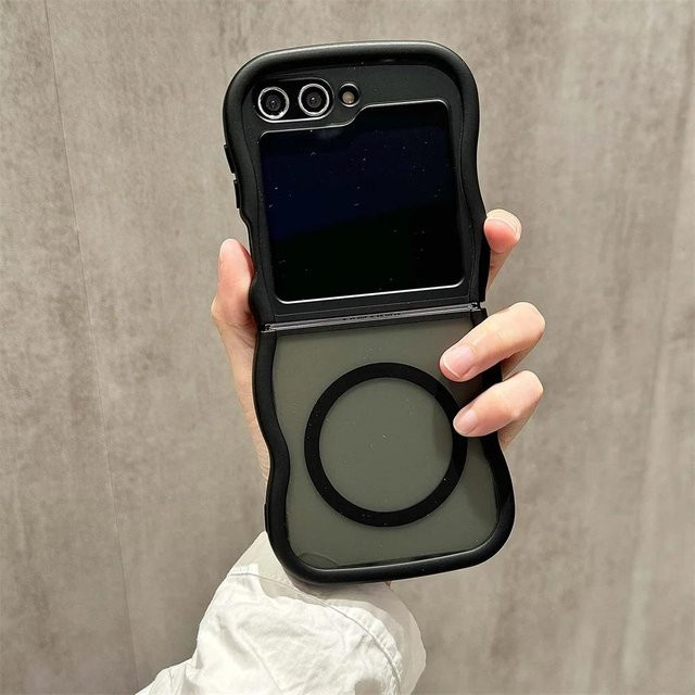 Magnetische Magsafe TPU Handyhülle mit Wellenrahmen für Samsung Galaxy Z Flip 6 5 4 3 5G, Transparent Matt Klar - Bild 1