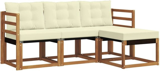 vidaXL Outdoor-Sofagarnitur 4-teilig aus Akazienholz mit Textilene und Kissen in Natur und Creme - Bild 1
