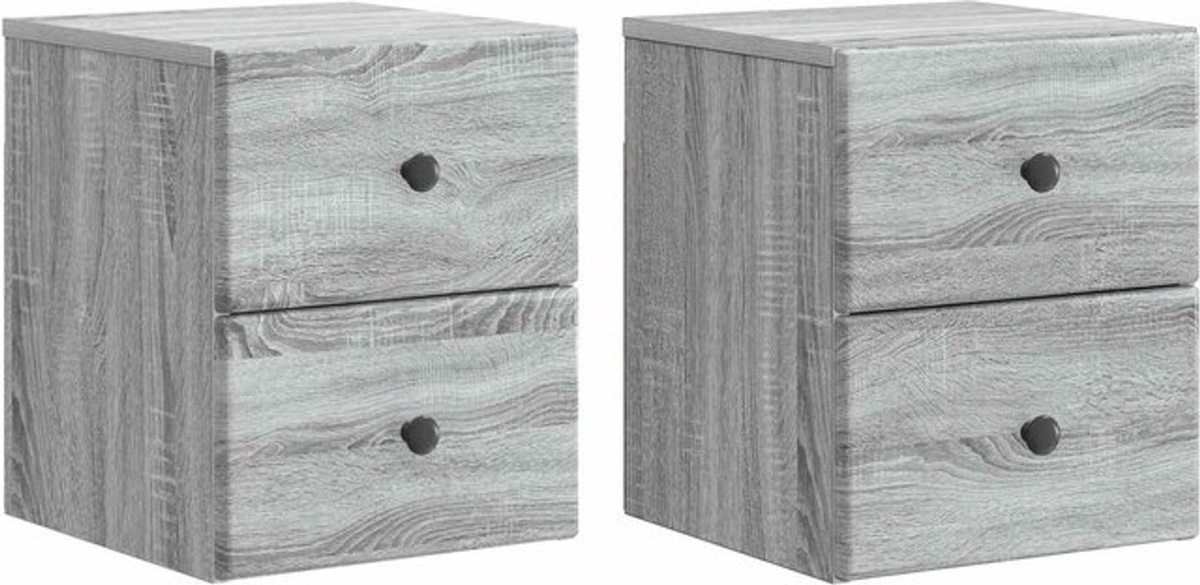 Set aus 2 wandmontierten Nachttischen von vidaXL in Grau, modernes Design aus Holz, B/T/H: 34,5 x 33 x 40 cm - Bild 1