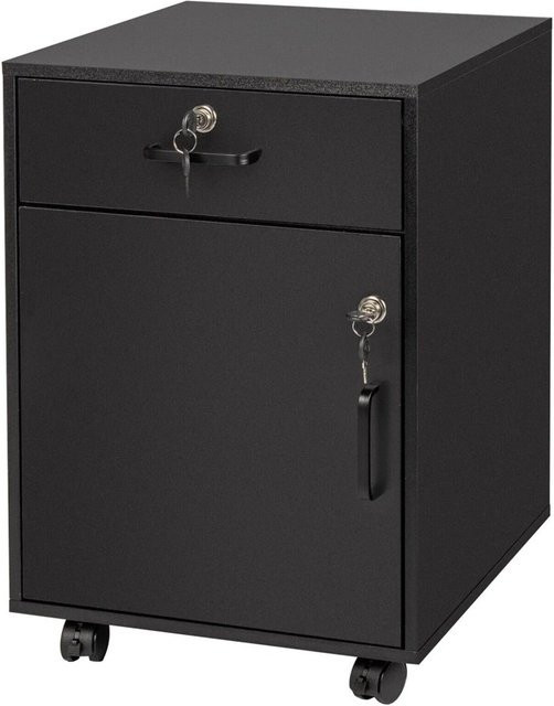 Relaxdays Rollcontainer aus Holzwerkstoff in Schwarz, abschließbar mit Rollen, H x B x T: 57 x 40 x 40 cm - Bild 1