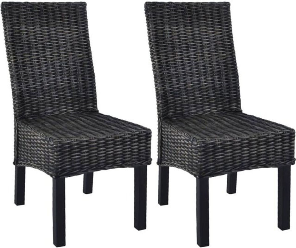 Vidaxl Esszimmerstühle 2er Set aus Mahagoniholz und schwarzem Polyrattan - Bild 1