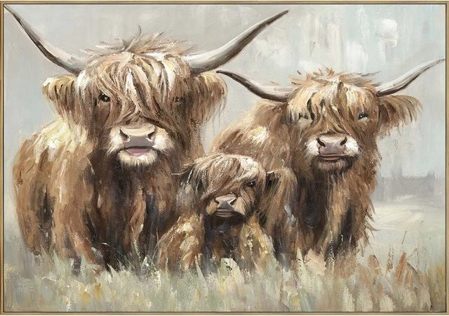 Art Universe Leinwandbild Three Cattles Modernes Wandbild mit Tieren in Braun, Breite: 70 cm, Höhe: 100 cm - Bild 1