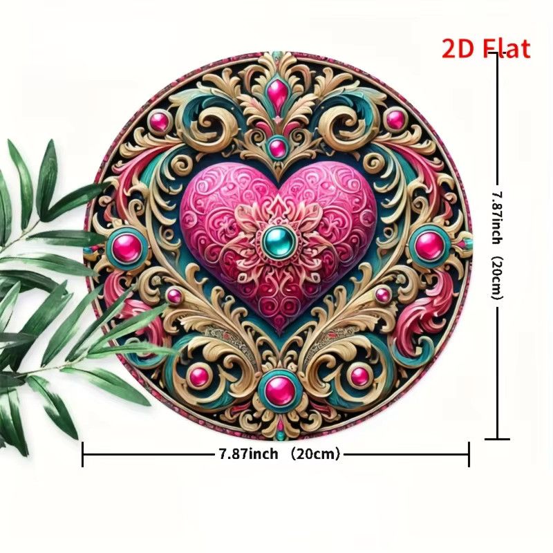Potdemiel Metallblechschild Valentinstag Happy Valentine's Day mit Blumenkranz und Herz in Rosa, Durchmesser: 20 cm - Bild 2