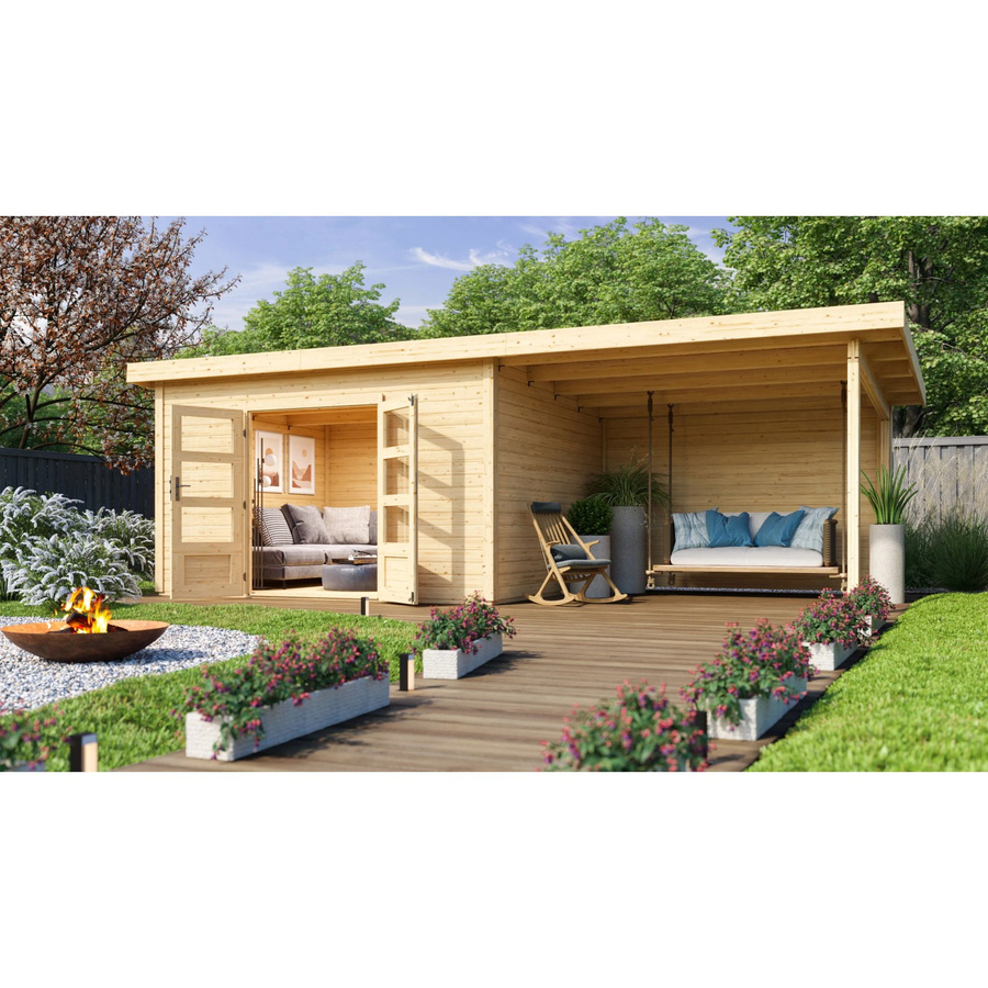 Karibu Holz-Gartenhaus Karlskoga 4 Pultdach Unbehandelt Braun B: 365 cm, T: 305 cm, H: 229 cm - Bild 2