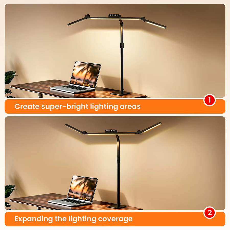 Ultrahelle LED-Schreibtischlampe in Schwarz mit Sockel oder Klemme, dimmbar per Touch, mit Augenschutz und hohem CRI-Wert für Home-Office und Studium - Bild 3