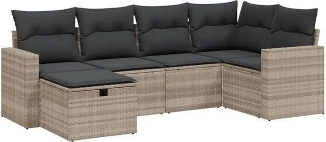 vidaXL 6-tlg Garten-Sofagarnitur in L-Form aus Poly Rattan und Metall mit Kissen, Hellgrau - Bild 1