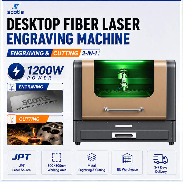 JPT Desktop-Faserlaserschneidemaschine mit Laserquelle für das Schneiden und Gravieren von Metallen wie Edelstahl, Eisen und Kupfer, 1200W/800W - Bild 1