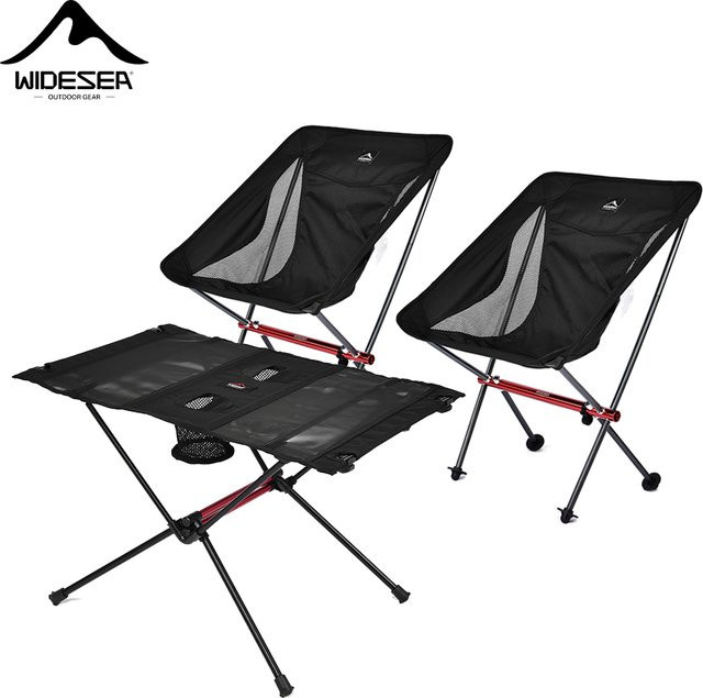 Widesea Outdoor-Klappstuhl in Schwarz mit Textilene-Bezug und Getränkehalter für Camping, Angeln und Freizeit - Bild 1