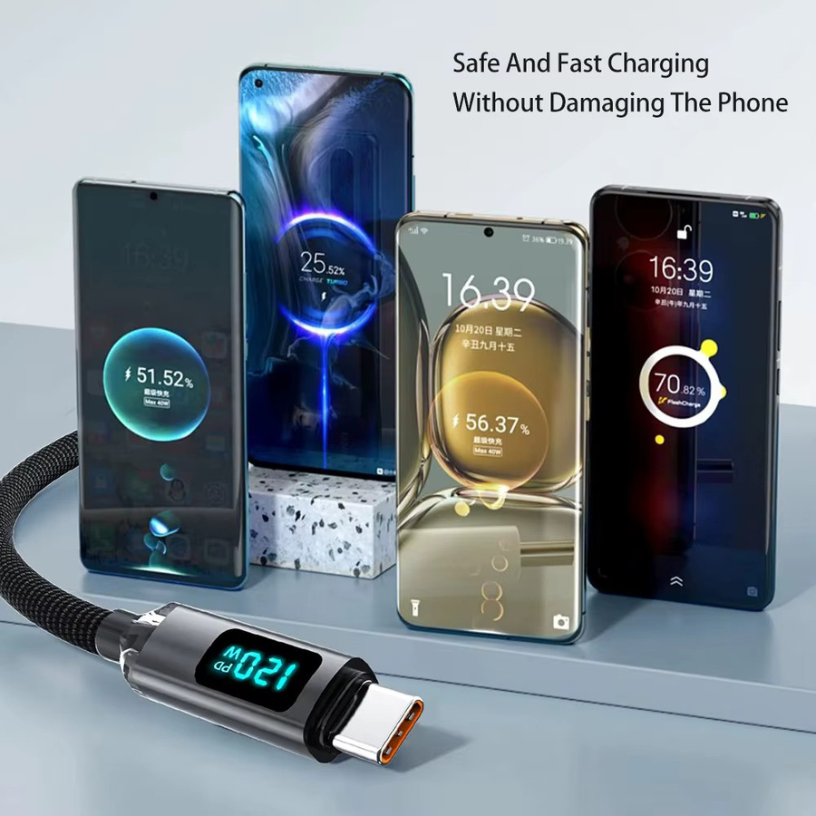 Einziehbares USB-C Spiralkabel 120W 6A Schnellladekabel und Datenkabel in Blau für iPhone Samsung Xiaomi Huawei Typ-C Geräte - Bild 5