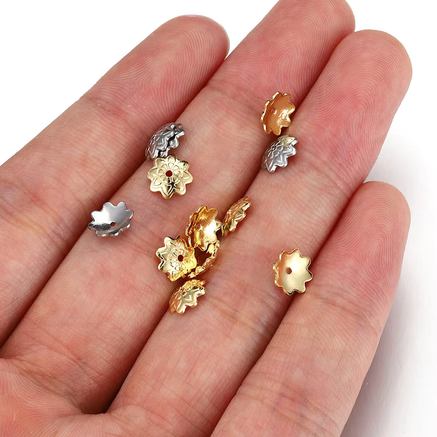 Perlenkappen Edelstahl, goldfarben, 7 mm, 50 Stück - Bild 2