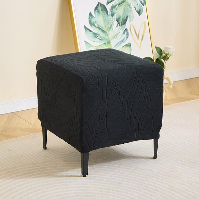 Yiran Furniture Ottomanenbezug aus Jacquard-Stretch-Material, schmutzabweisender Hockerbezug in Schwarz, 1 Stück - Bild 1