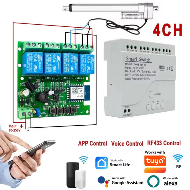 Scimagic-RC WLAN Smart Life Motorsteuerung für elektrische Stellantriebe, 4-Kanal Impulsrelais mit RF433 Fernbedienung, Weiß, kompatibel mit Tuya und Alexa - Bild 1