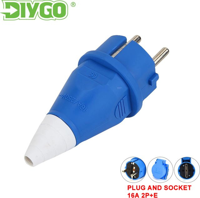 DIY GO Industriestecker und Wandmontage-Buchse Set, 16 A, 2-polig, IP44, Blau - Bild 1