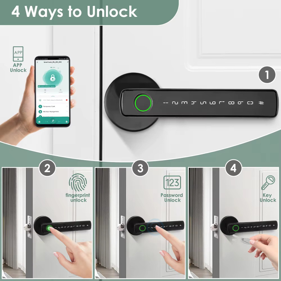 Tuya Smart Home Bluetooth Digitales Elektronisches Schloss mit Fingerabdruck und Türgriff in Schwarz - Bild 2