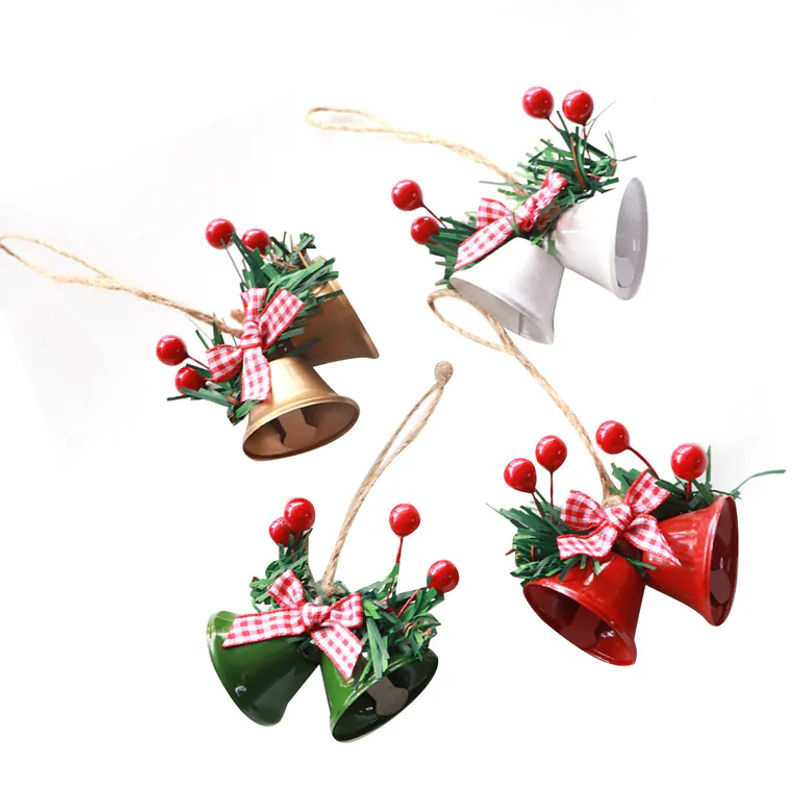4er-Set OutsideWorld Weihnachts-Doppelglocken aus Metall als Hängeornament für den Weihnachtsbaum, mehrfarbig und klassisch im karierten Design - Bild 4