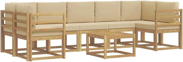 vidaXL Outdoor-Sofagarnitur 6-teilig in Beige und Braun mit Holzoptik - Bild 1
