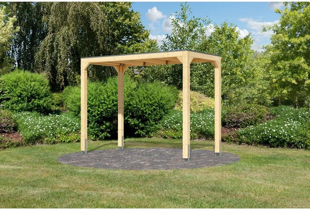 Karibu Pavillon Fyrkant mit Flachdach in Naturbelassen, B/T/H: 239 x 295,2 x 135 cm - Bild 1