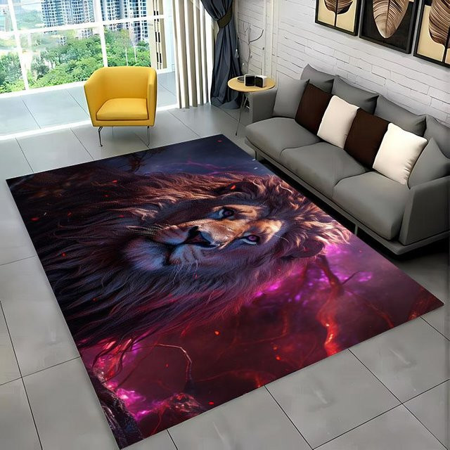 Karpetti 3D Löwe Cartoon Teppich für Kinder, rutschfeste und waschbare Bodenmatte aus Polyester, Mehrfarbig, B/T: 60 x 40 cm - Bild 1
