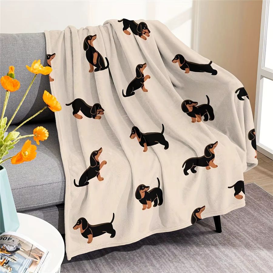 VIKAMA Dackeldecke aus weichem Flanell mit niedlichem Cartoon-Druck für Sofa und Schlafzimmer - Bild 3