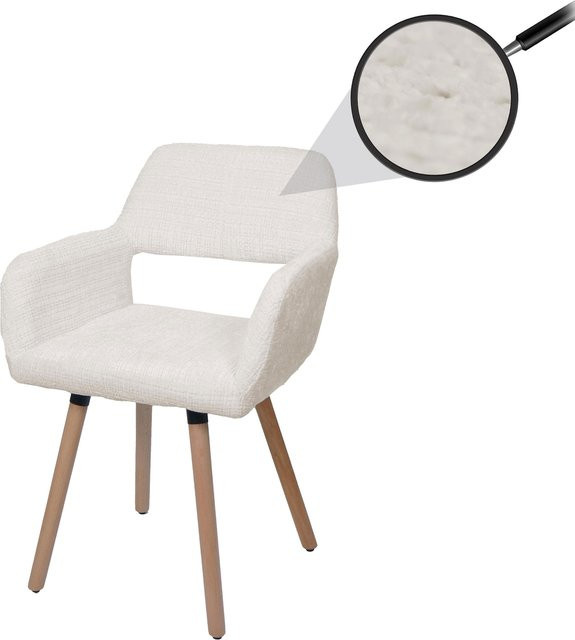 Esszimmerstuhl MCW A50 II mit Chenille-Stoffbezug in Beige und Buchenholz - Bild 1
