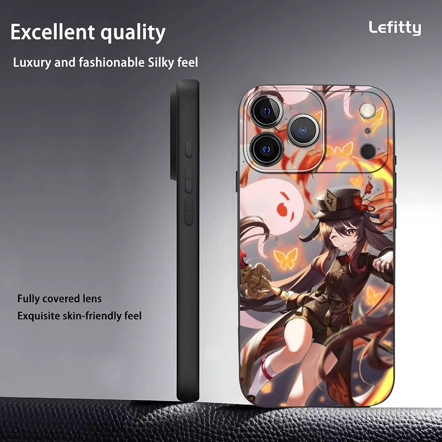 Hu Tao Genshin Impact Handyhülle für iPhone 11 bis 17 Pro Max Plus Mini, Schwarz Frosted Soft Shell - Bild 3