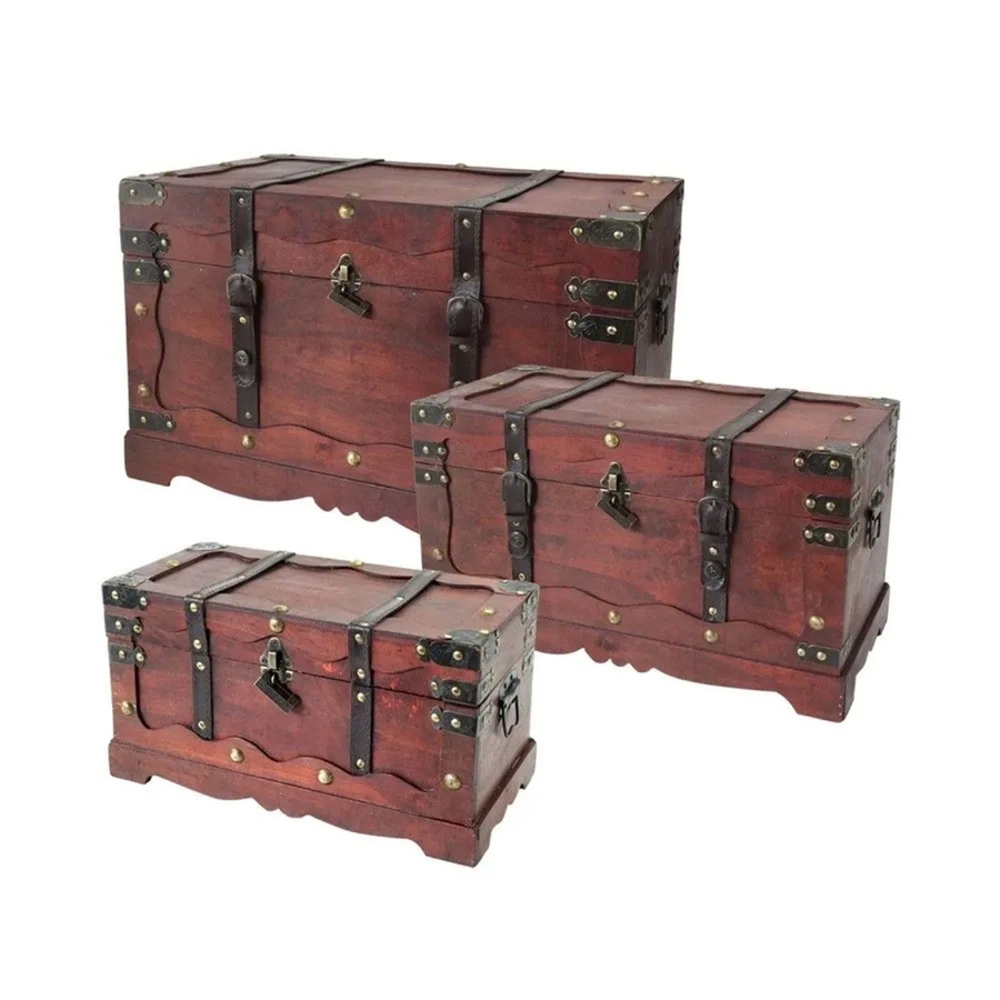 HMF Schatztruhen Set aus Holz in Braun mit Schloss, 3er Set in verschiedenen Größen - Bild 2