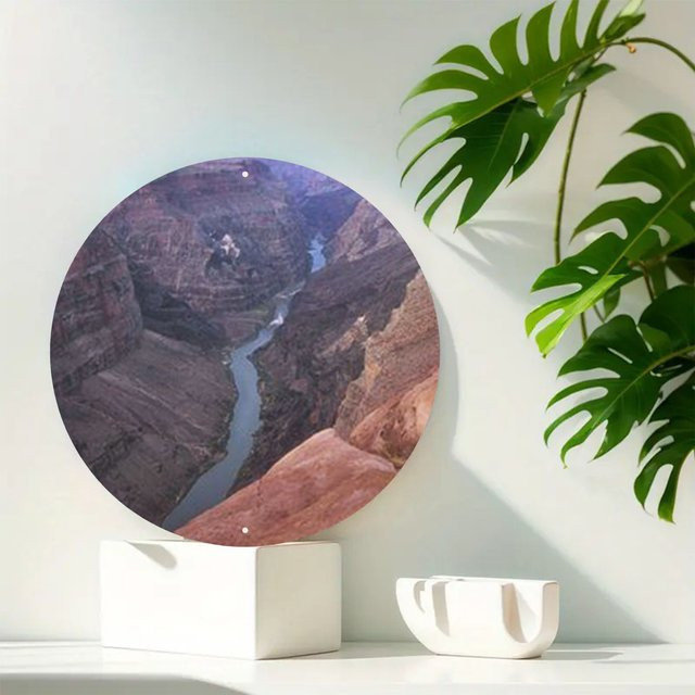 Potdemiel Metallwandkunst Colorado Landschaft in Rot, Orange, Braun, Weiß und Grau, Runde Aluminiumplatte, Durchmesser: 20 cm - Bild 1
