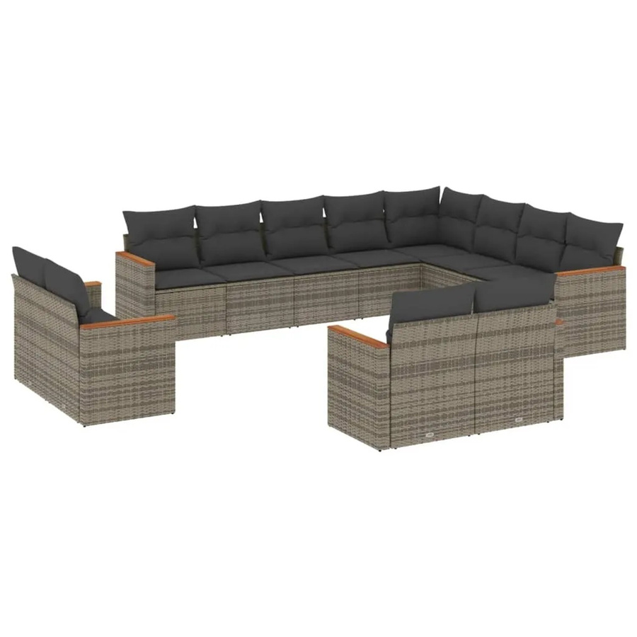 vidaXL 12-tlg Garten-Sofagarnitur in L-Form aus Polyrattan und Akazienholz mit Kissen in Grau - Bild 2