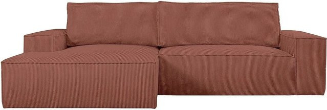 Vente-unique Schlafsofa Amelia in L-Form mit Schlaffunktion, Farbe Rosa, Bezug Cord - Bild 1