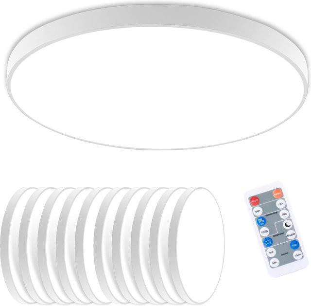 10 Stück Oraymin LED-Deckenleuchten in Weiß, 18 W, 1800 lm, 4000 K, rund, Durchmesser: 22 cm, mit Radar-Bewegungsmelder und Fernbedienung, IP54, modern - Bild 1