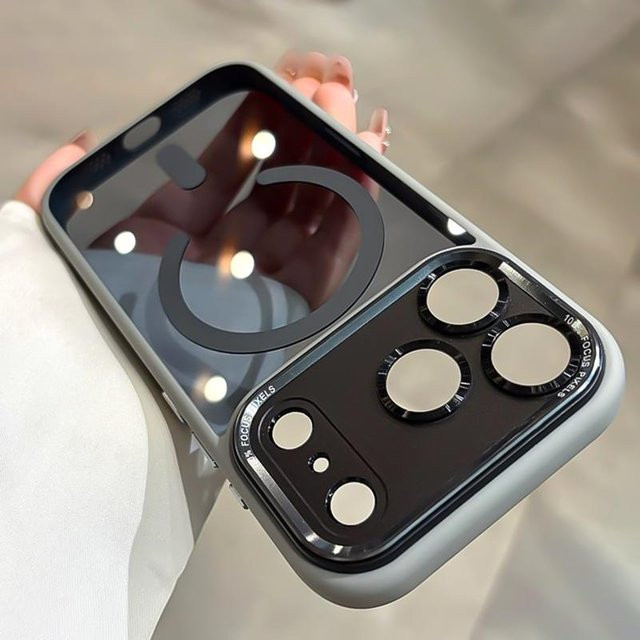 YULIN Silikon-Handyhülle mit MagSafe und Metall-Kameraschutz für iPhone 11 bis 17 Pro Max, Transparent Grau - Bild 1