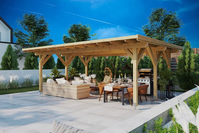 Hansagarten24 Pultdach-Pavillon Dora XL aus Nordischer Fichte in Braun, B: 6 m, T: 5 m - Bild 1