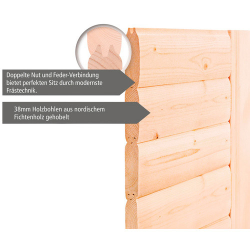 Karibu Saunahaus Schwanenburg 1 aus Fichte in Beige, B/T/H: 337 x 196 x 228 cm - Bild 2