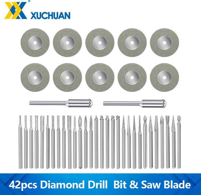 xcan 42-teiliges Diamant Schleifset mit Sägeblättern, Gratnadeln und Gravurspitzen in Silber für Mini-Elektrisch-Schleifer und Gravierwerkzeuge - Bild 1