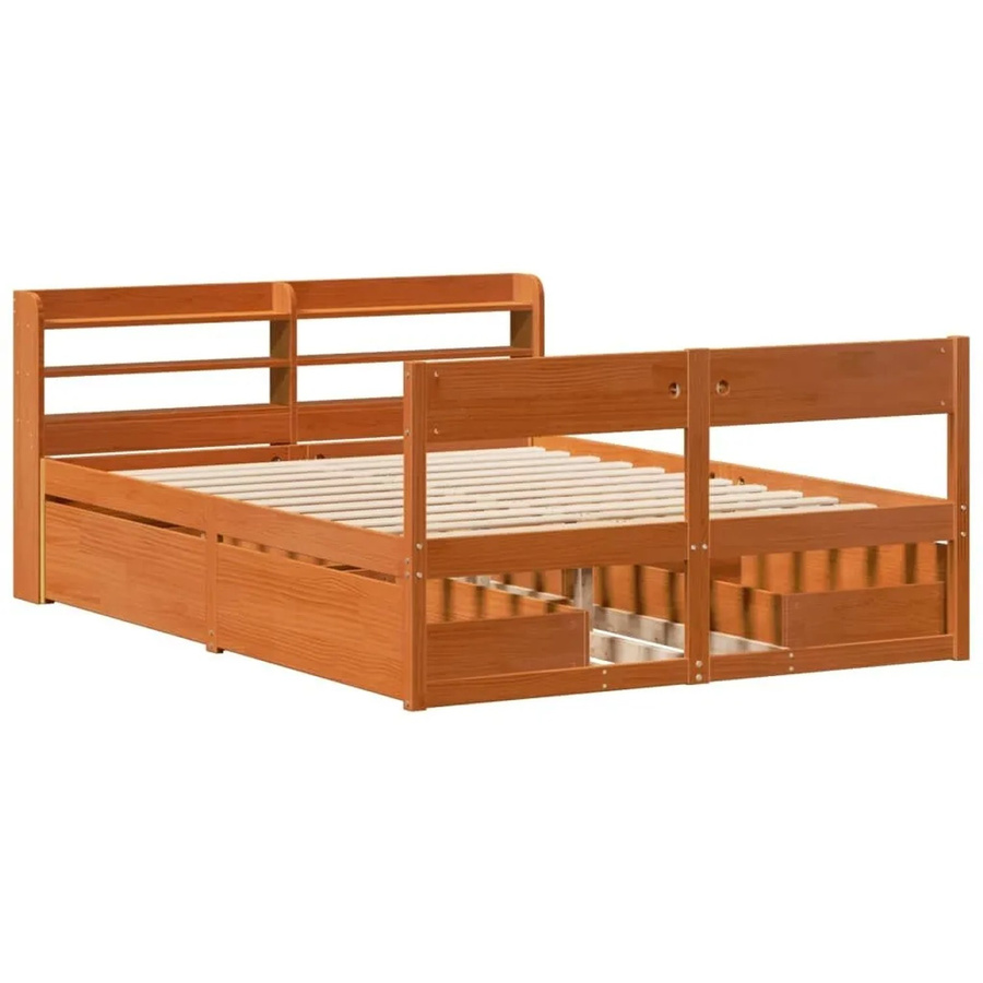 vidaXL Massivholzbett aus Kiefernholz in Braun, rustikales Bett ohne Matratze, B/T/H: 145 x 190 x 82 cm - Bild 2