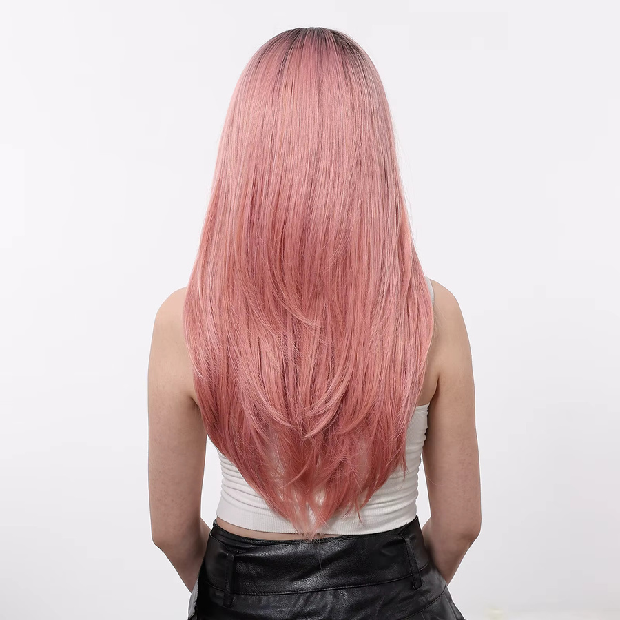 ALAN EATON Perücke, pastellrosa, lang, gerade, mit Pony, Damen - Bild 3