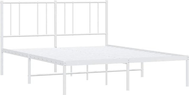 vidaXL Bettgestell aus Metall mit Kopfteil in Weiß, B/T: 140 x 200 cm - Bild 1