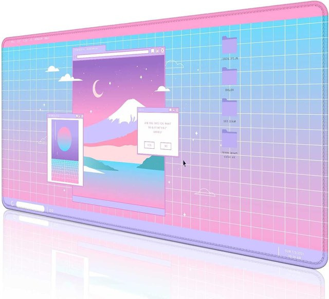 Kawaii Pink Vaporwave Fuji Moon Mauspad – Retro-Anime Schreibtischunterlage für Gamer-Mädchen - Bild 1