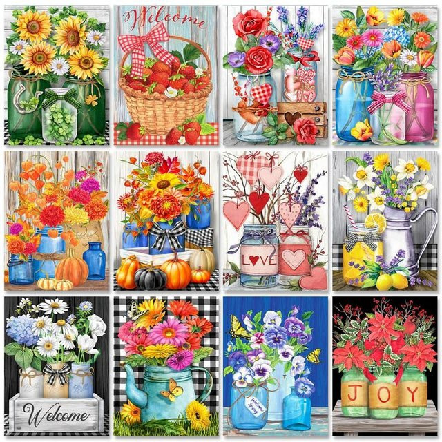 GATYZTORY 5D DIY Diamantmalerei Set mit Blumen-Motiv Daisy in Multicolour, Kreuzstich-Stickerei Set mit runden Diamanten, B/H: 20 x 30 cm - Bild 1