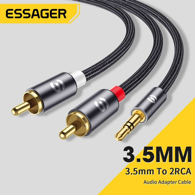 Essager RCA Audio Kabel Stereo 3,5mm auf 2RCA AUX Y-Splitter Stecker auf Buchse in Schwarz und Grau - Bild 1