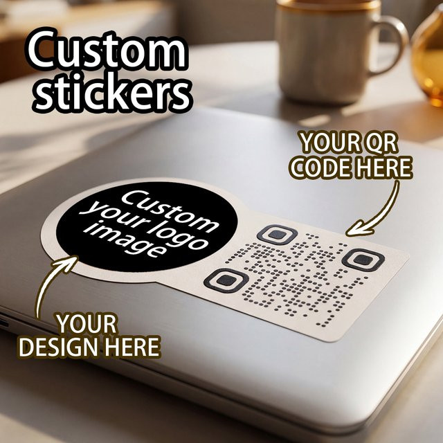 Personalisierte QR-Code-Aufkleber mit Logo in Beige und Weiß aus Papier für professionelle Geschäftsetiketten - Bild 1